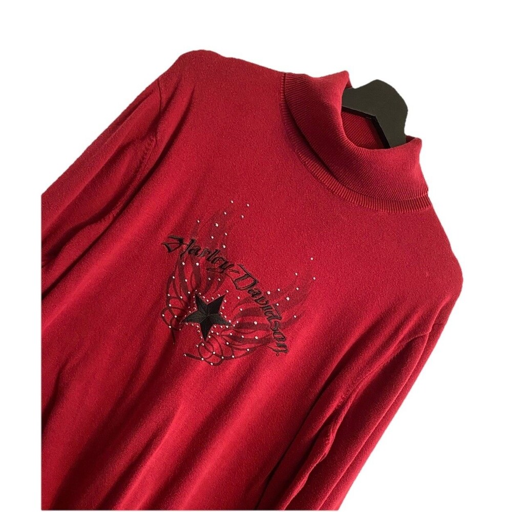 Harley Davidson XL Women's Red Turtleneck Top Biker Bikercore Embellished B45